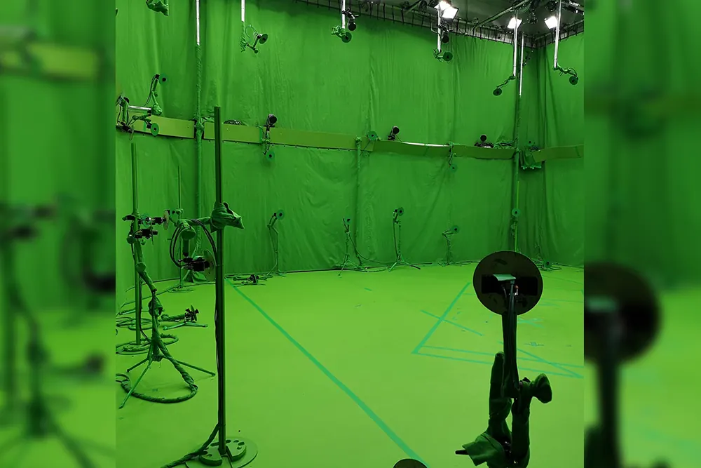 Green screen studio with lighting