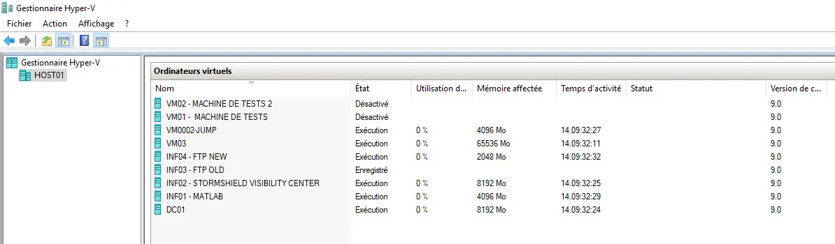 Server inventory table