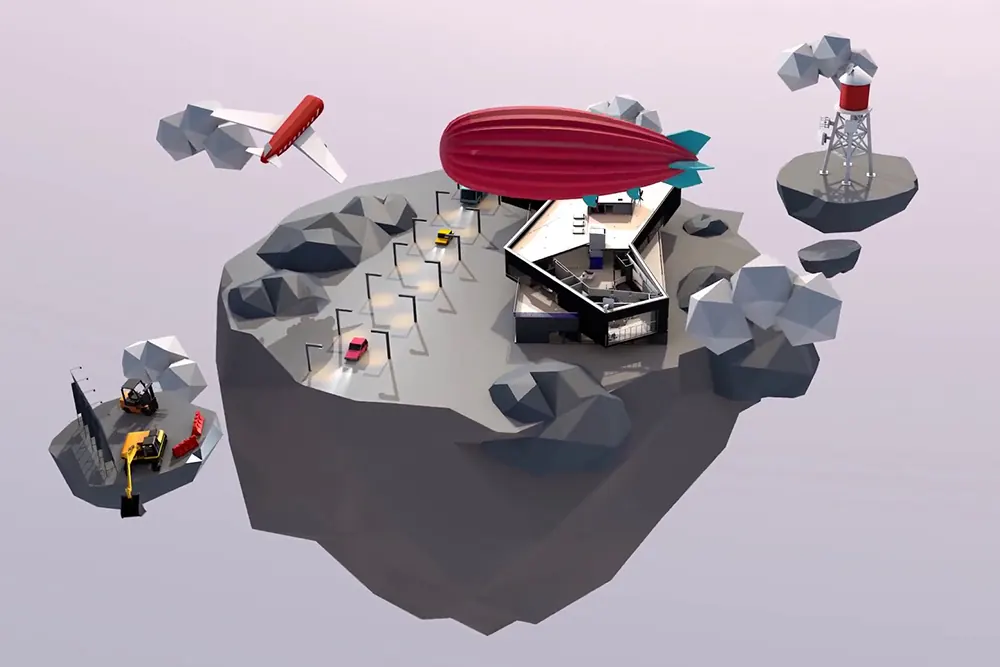 Low-poly 3D island with connected devices